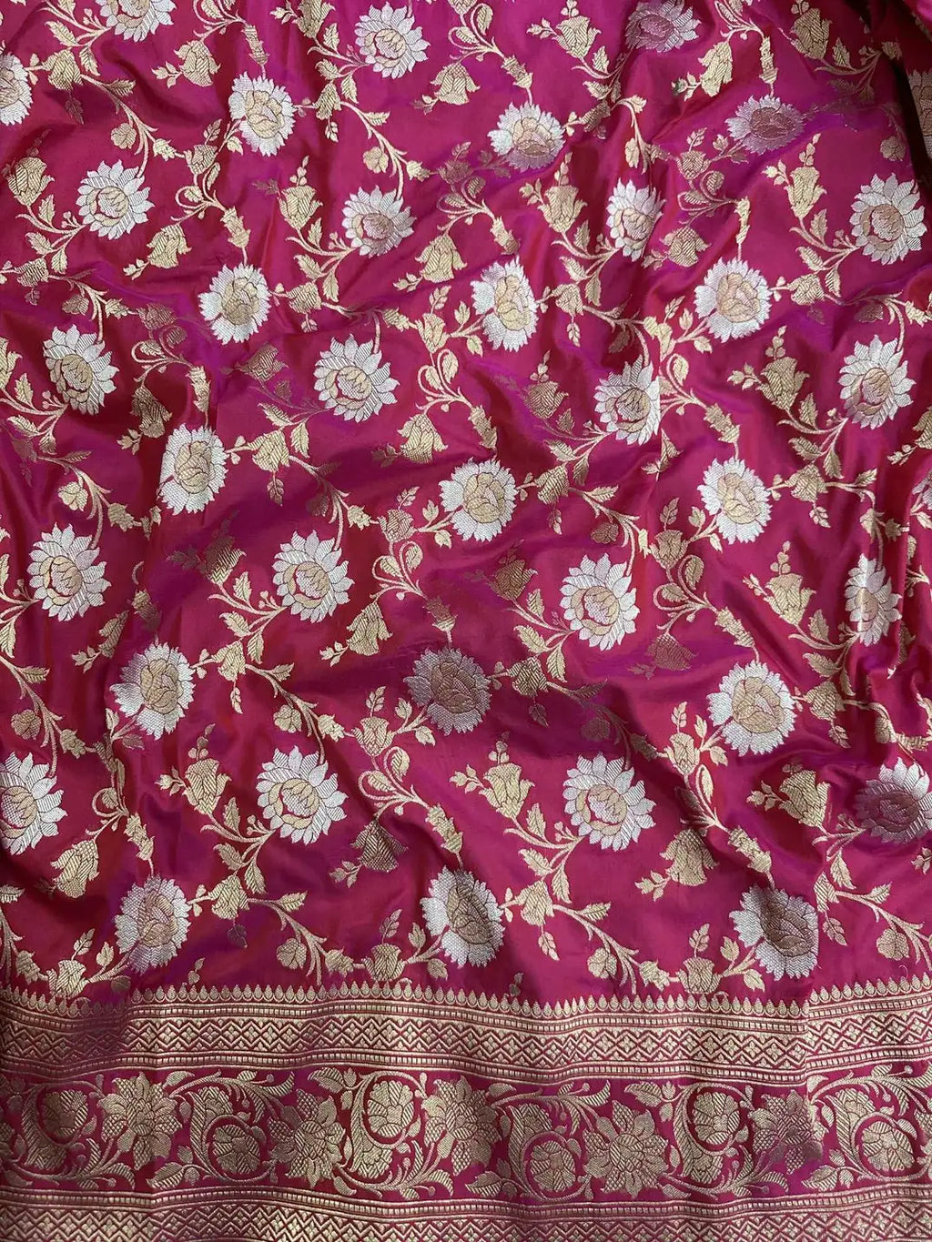 Luxury Handloom Katan Silk Banarasi Saree - Royal Rani Pink Bloom