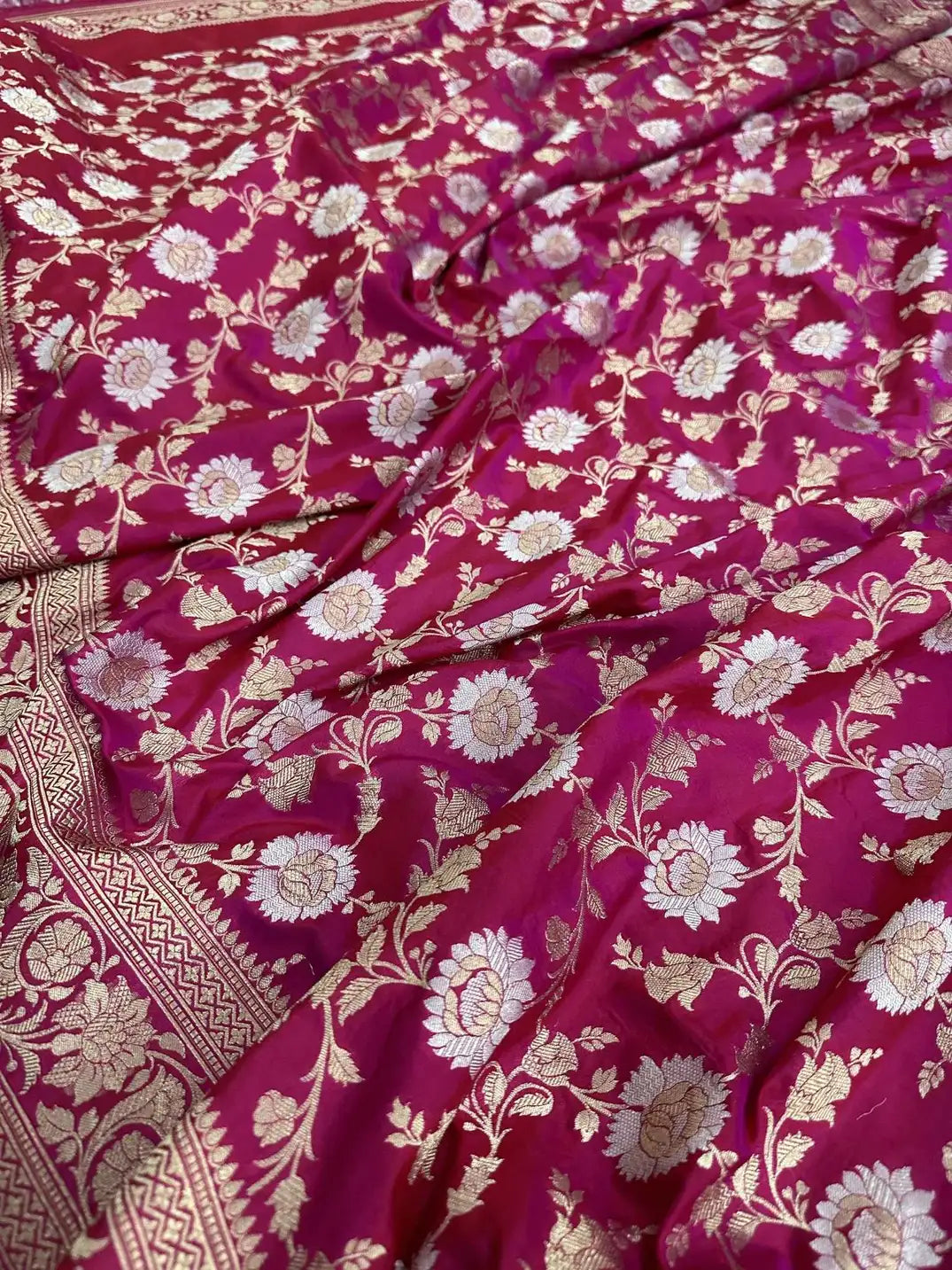 Luxury Handloom Katan Silk Banarasi Saree - Royal Rani Pink Bloom