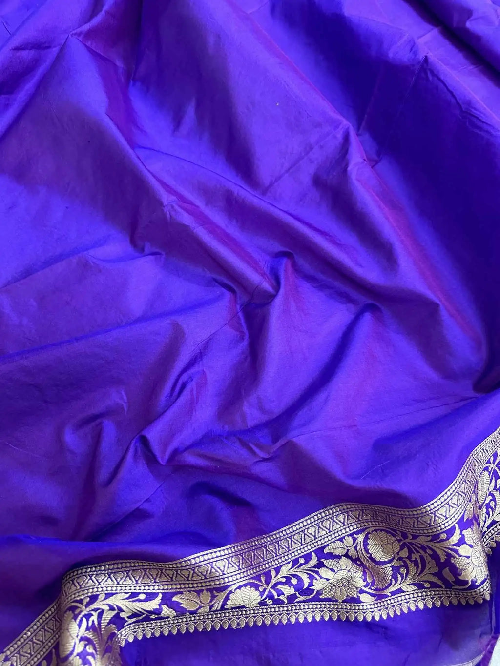 Royal Navy Blue Katan Silk Banarasi Saree with Jangla Weave and Gold-Silver Zari - 6.5m