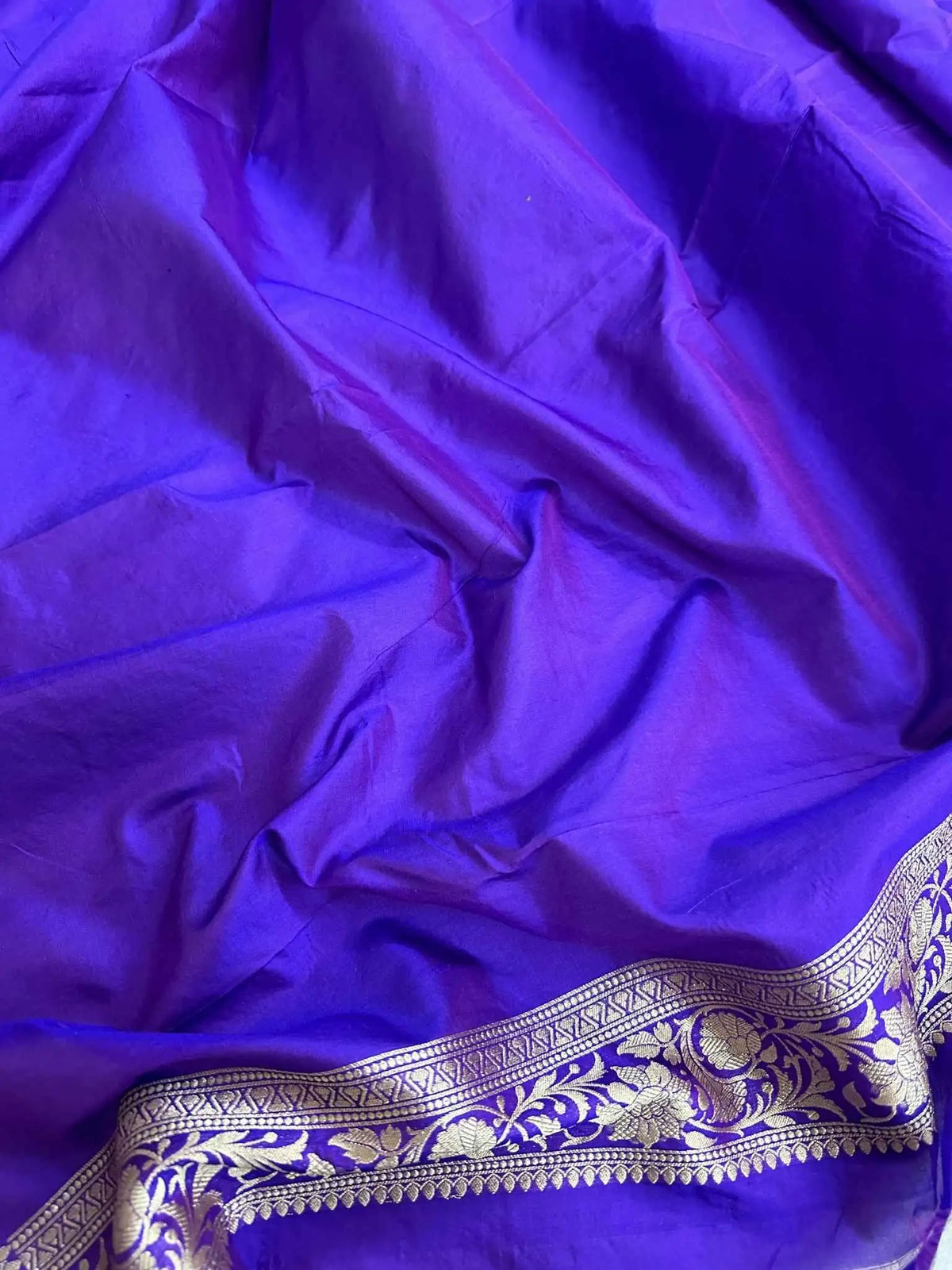 Royal Navy Blue Katan Silk Banarasi Saree with Jangla Weave and Gold-Silver Zari - 6.5m