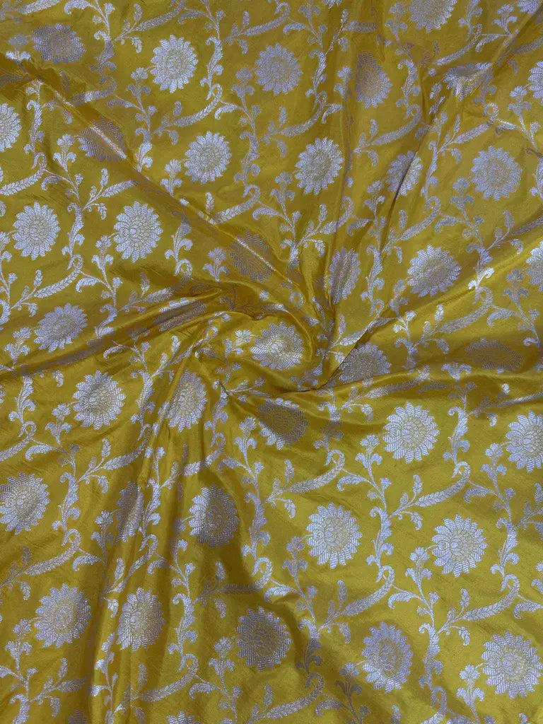 Handwoven Pure Katan Silk Banarasi Saree Gold Silver Jaal Design Sona Rupa Zari - Katan Banaras