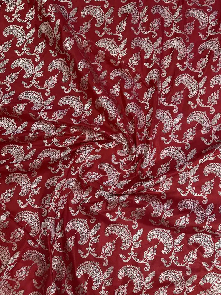 Bridal Red Pure Katan Silk Jaalwork Banarasi Saree Sona Rupa Zari Handcrafted Luxury - Katan Banaras