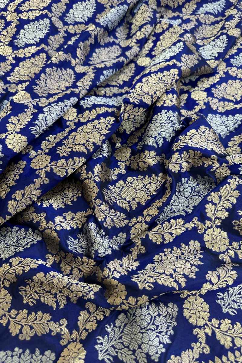 Royal Blue Pure Katan Silk Banarasi Saree Real Gold Silver Sona Rupa Zari - Katan Banaras