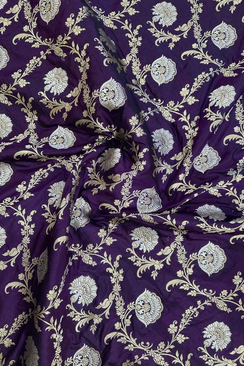 Dark Purple Pure Katan Silk Handloom Banarasi Saree Gold Silver Zari Sona Rupa - Katan Banaras