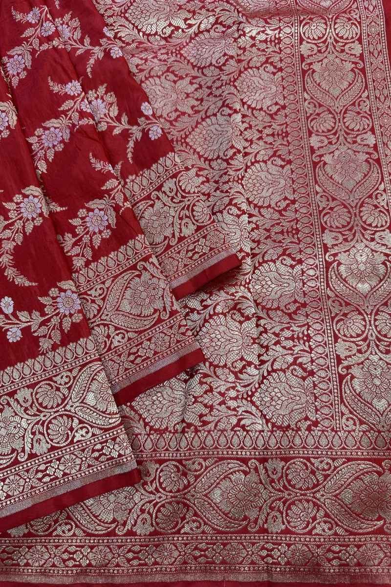 Luxurious Handloom Pure Katan Silk Banarasi Saree Sona Rupa Zari Handwoven - Katan Banaras