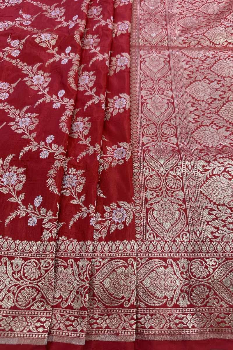 Luxurious Handloom Pure Katan Silk Banarasi Saree Sona Rupa Zari Handwoven - Katan Banaras
