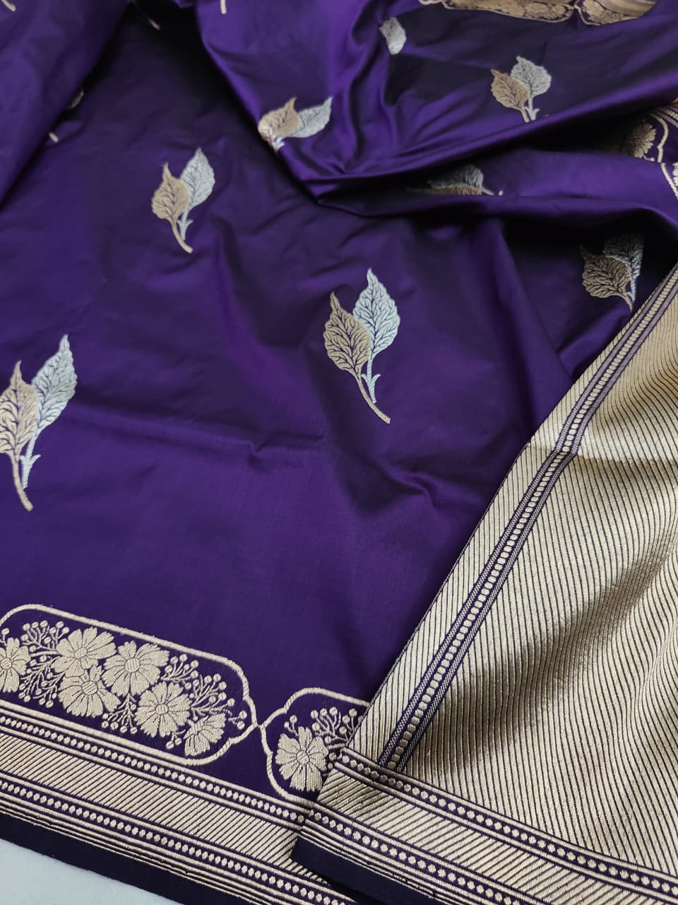 Handloom Banarasi Kadhwa Buta Saree | Pure Katan Silk | Sona Rupa Zari | Purple