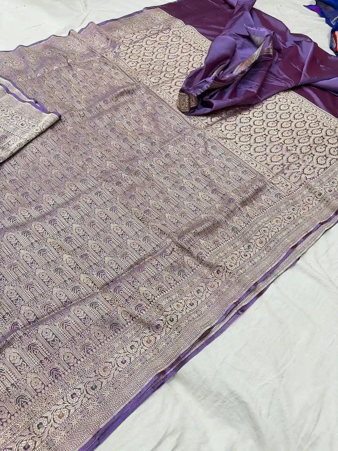 Violet Palace Tapestry — Pure Katan Silk Brocade Tilfi Meena Alowar Banarasi Saree
