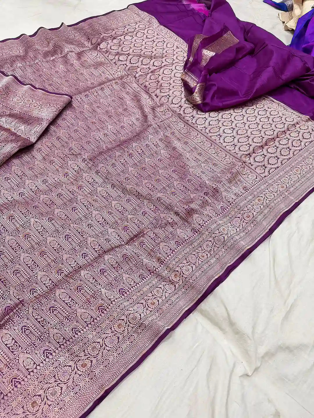 Amethyst Archways — Pure Katan Silk Brocade Tilfi Meena Alowar Banarasi Saree in Deep Purple