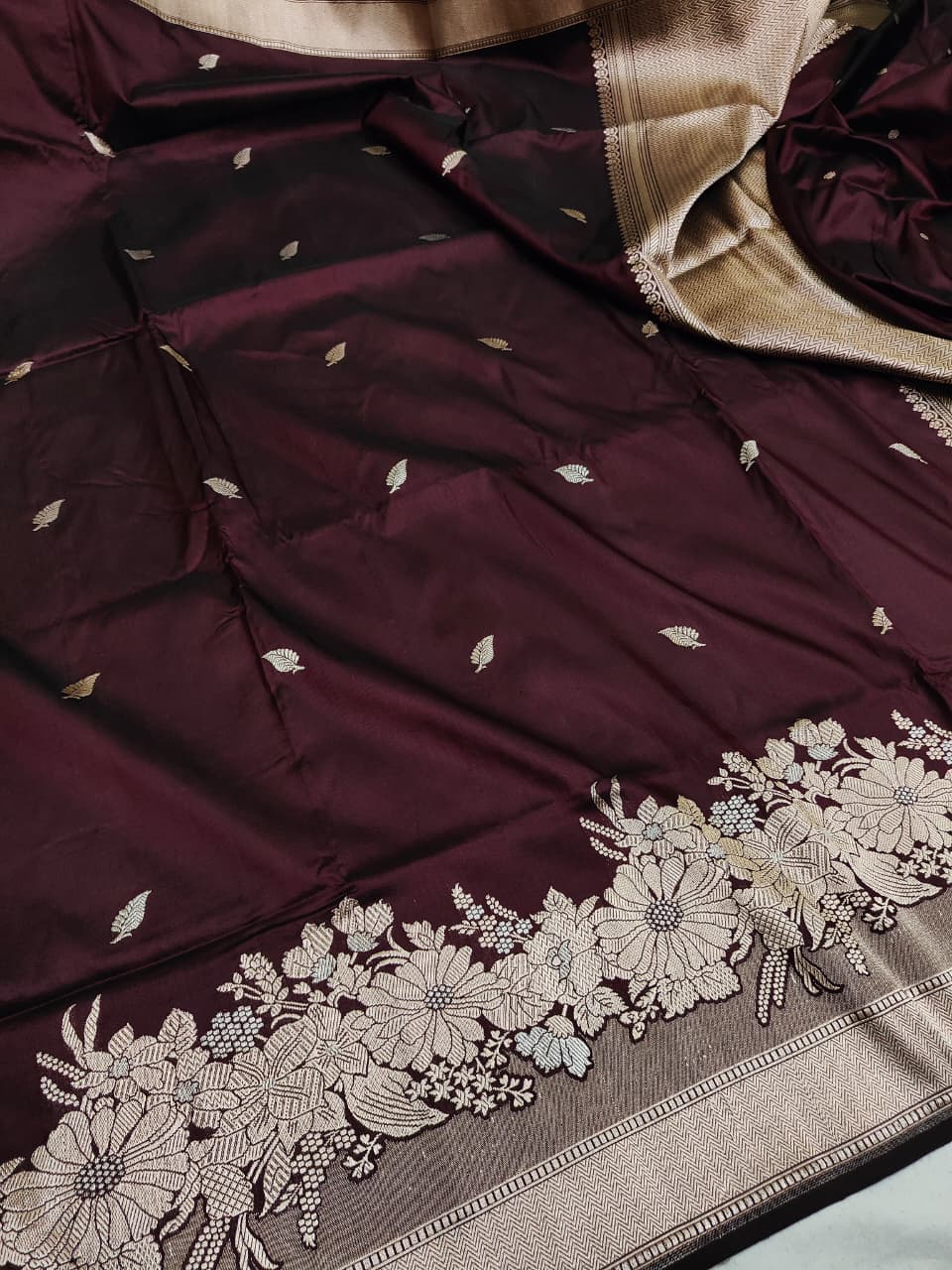 Pure Katan Silk Kadhwa Buta Handloom Banarasi Saree – Deep Wine | Sona Rupa Zari with Tilfi Minakari