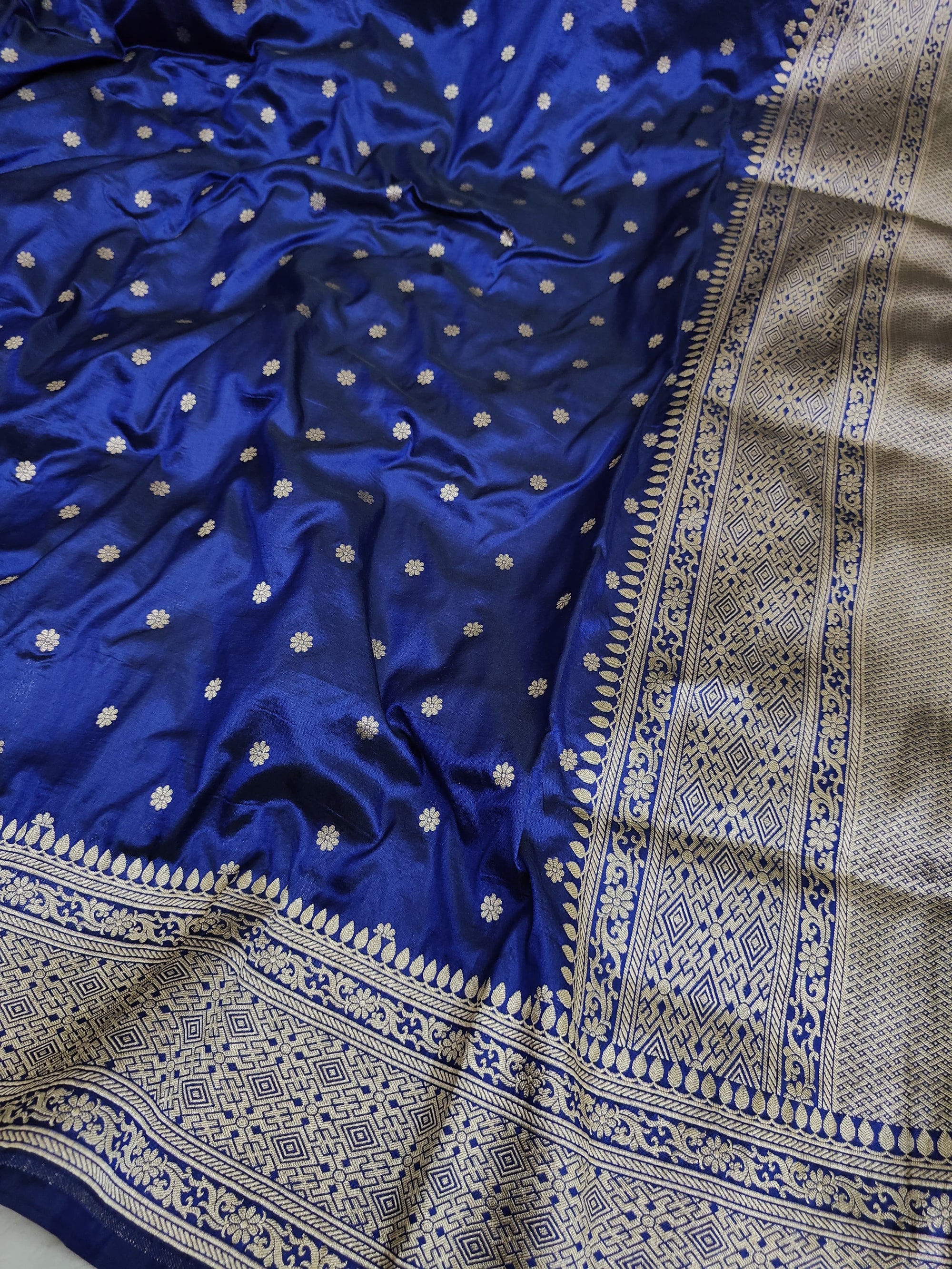 Pure Katan Silk Handloom Saree with Small Buti Motifs & Zari – Royal Banarasi Weave | Heritage Elegance