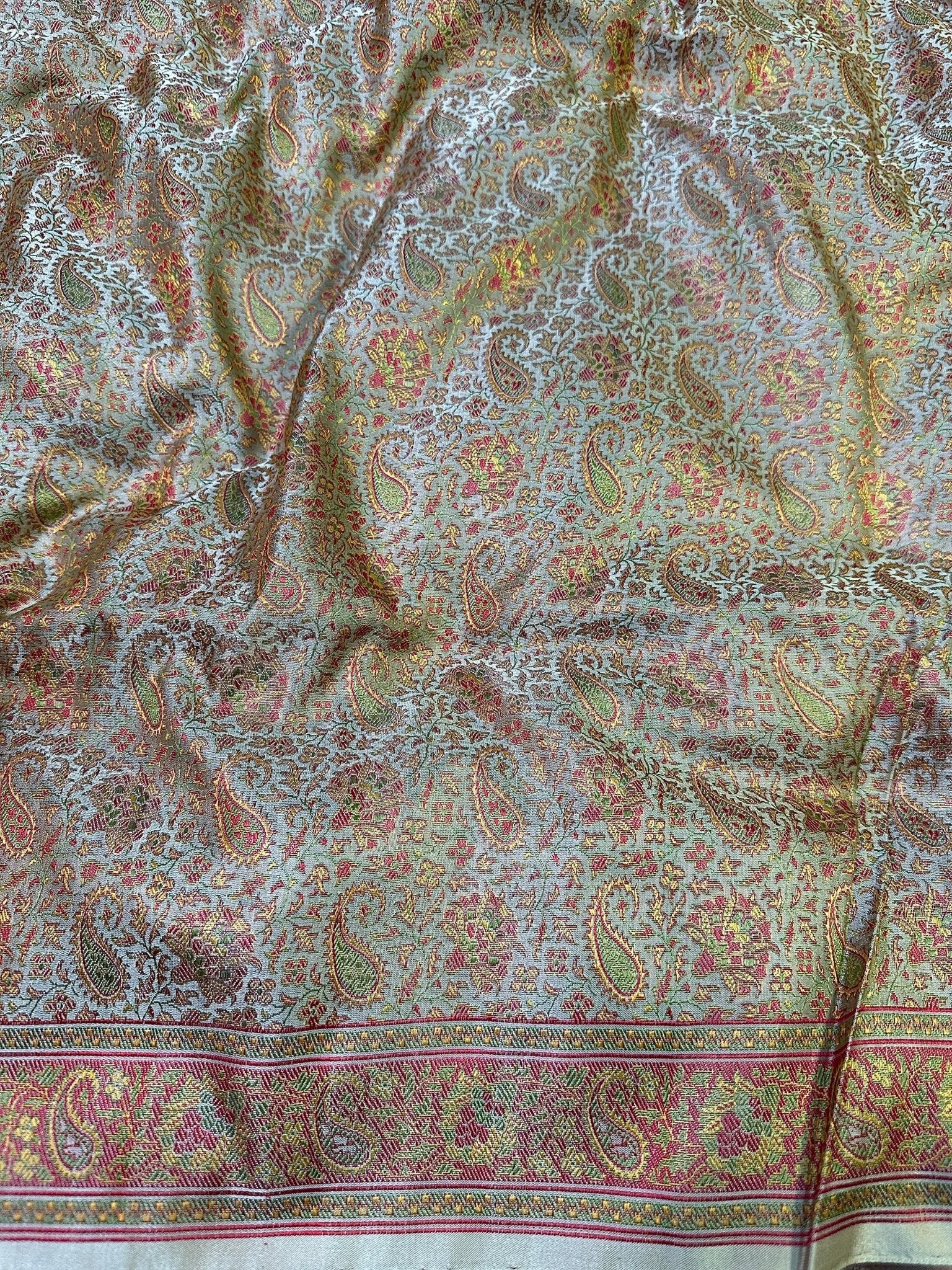 Antique Gold Pure Banarasi Handloom Jamawar Tanchui Kadhwa Interlocked Weaved Saree - Katan Banaras