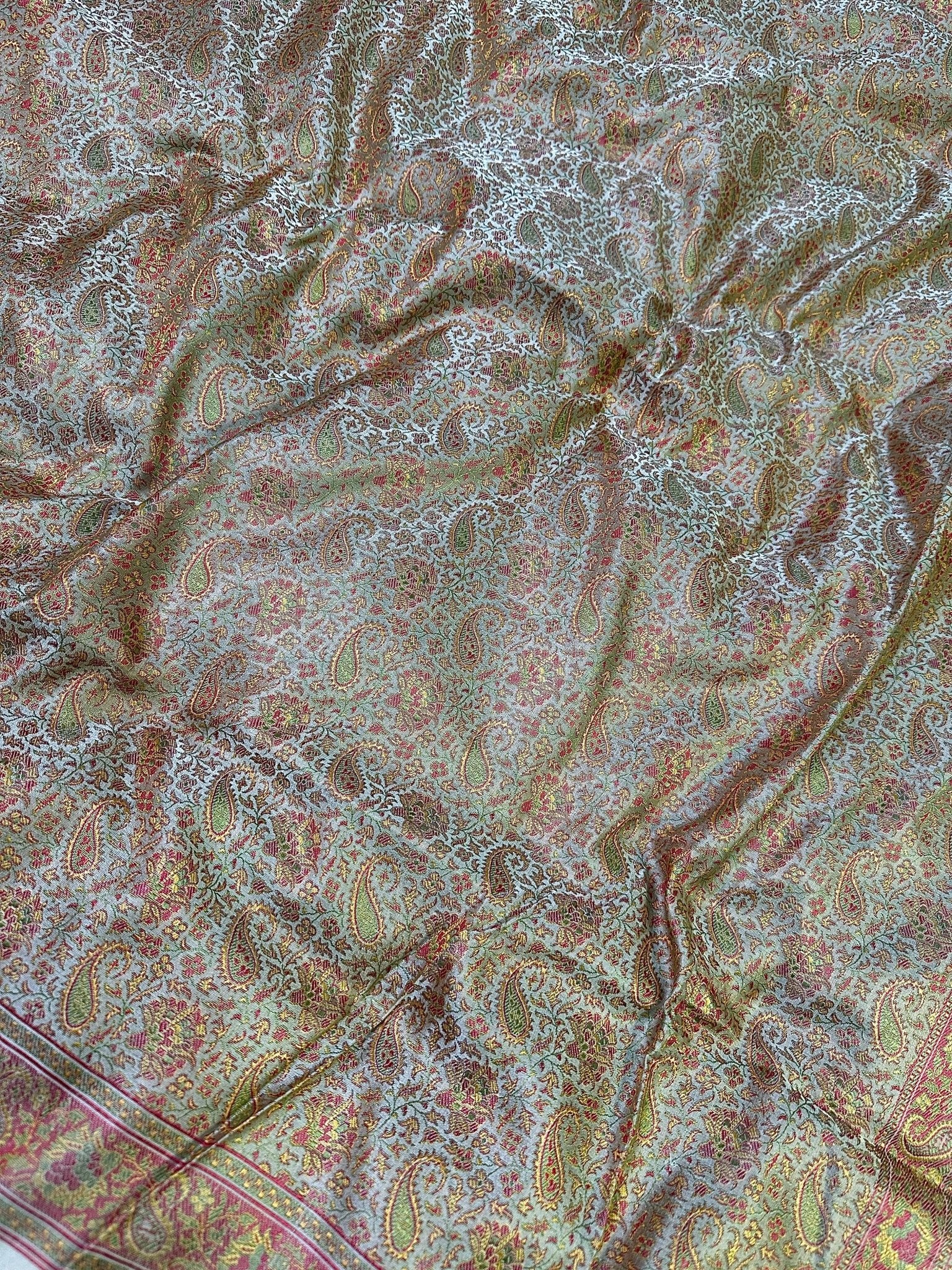 Antique Gold Pure Banarasi Handloom Jamawar Tanchui Kadhwa Interlocked Weaved Saree - Katan Banaras