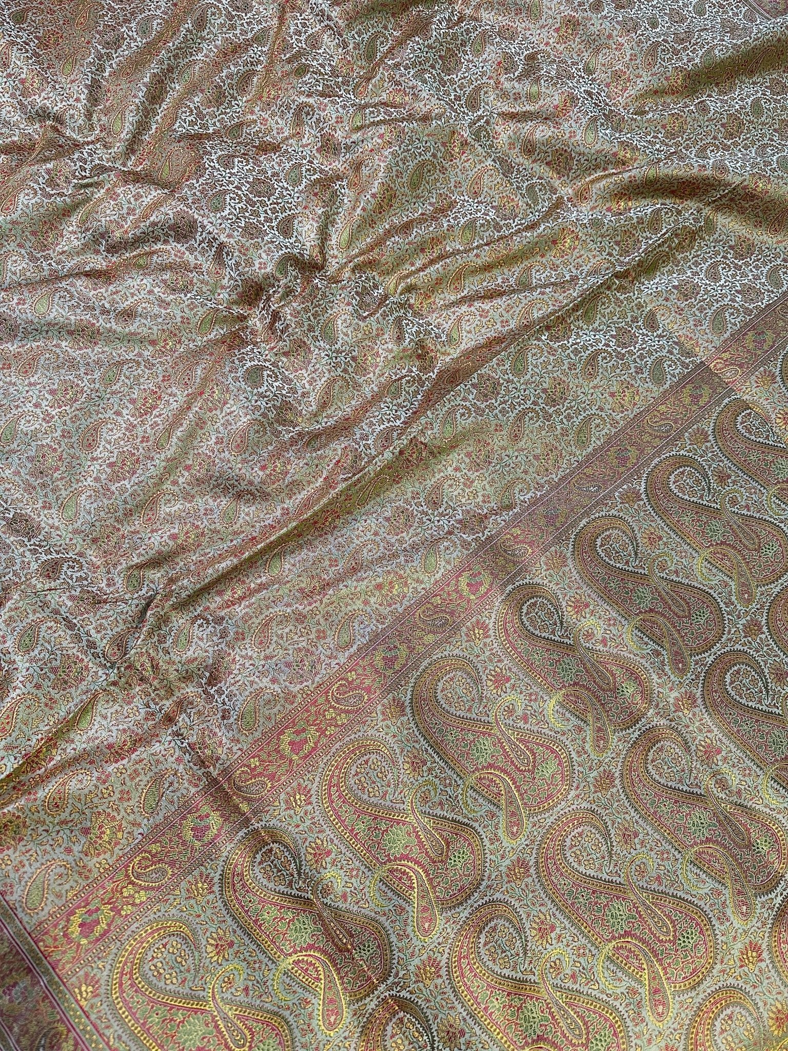 Antique Gold Pure Banarasi Handloom Jamawar Tanchui Kadhwa Interlocked Weaved Saree - Katan Banaras