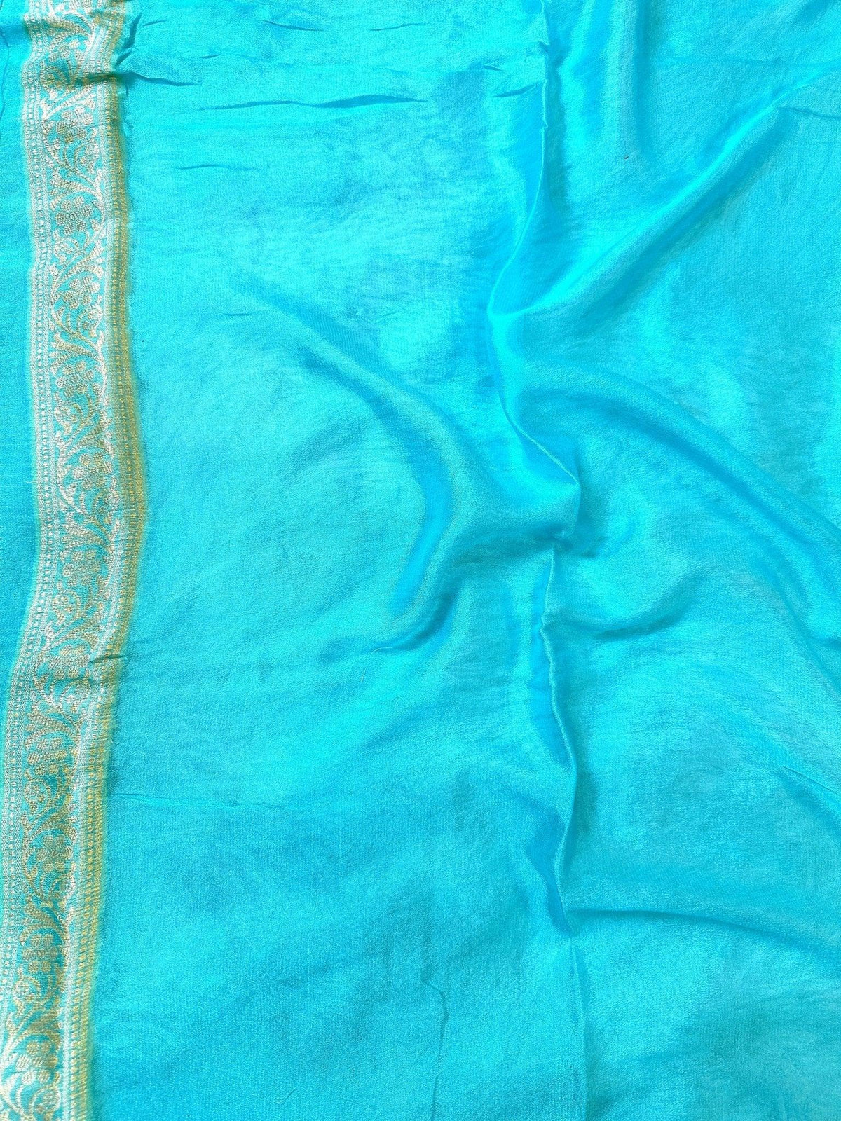 Aqua Blue Pure Chiffon Silk Banarasi Saree with Minakari Design and Zari Border - Katan Banaras