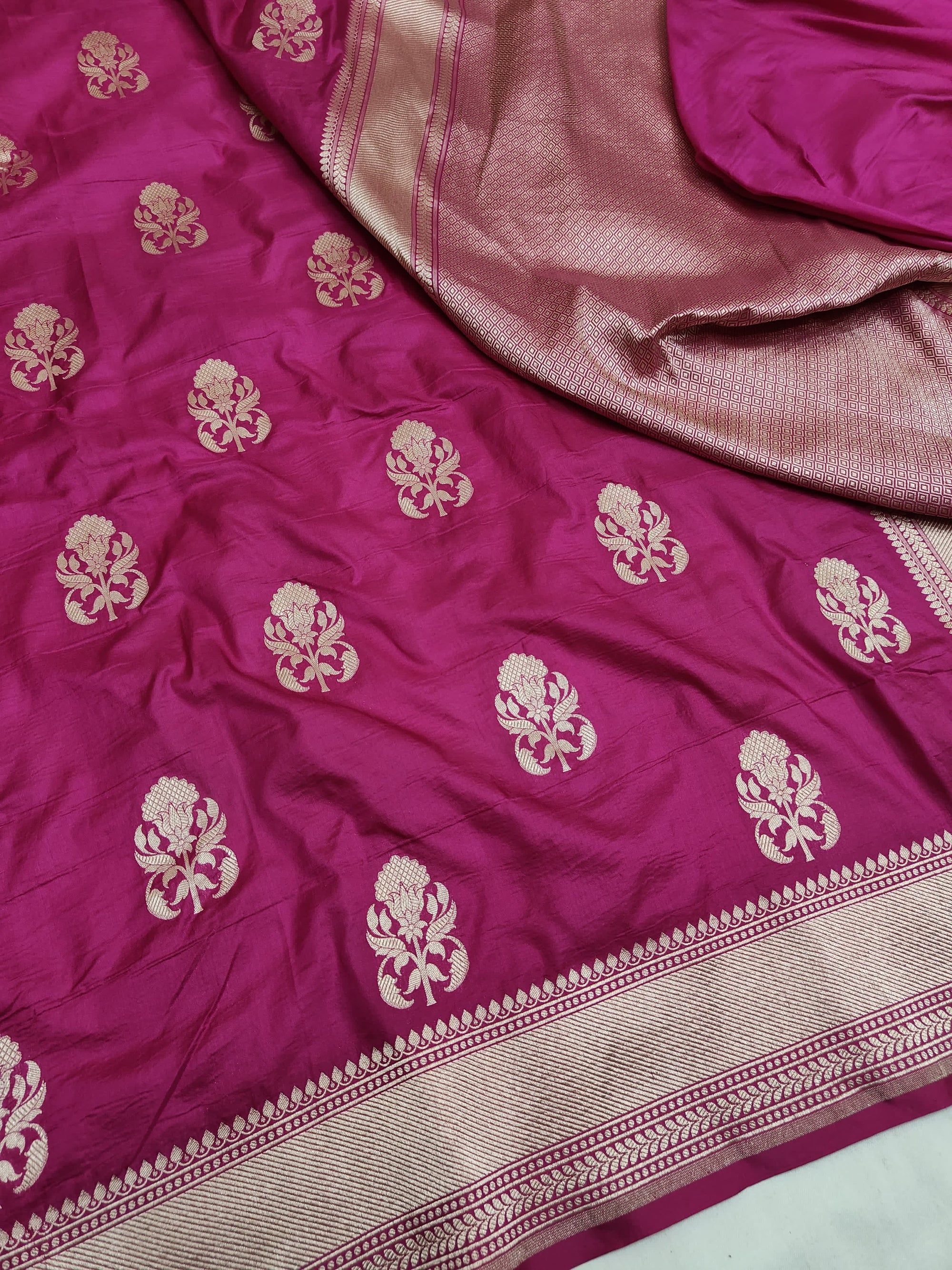 Pure Katan Silk Handloom Saree with Small Buti Motifs & Zari – Royal Banarasi Weave | Heritage Elegance