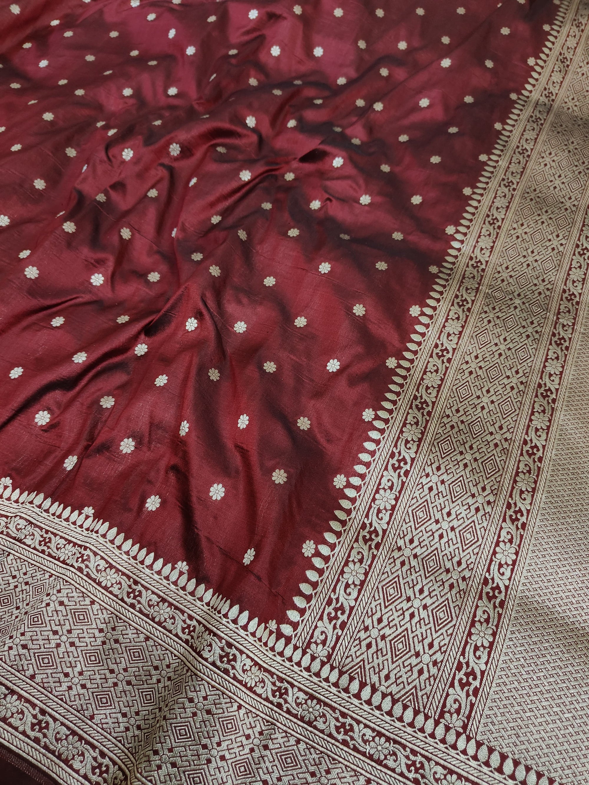 Pure Katan Silk Handloom Saree with Small Buti Motifs & Zari – Royal Banarasi Weave | Heritage Elegance