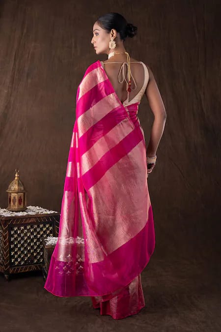 "Rani Pink Banarasi Saree with rich Katan Silk Border and sona rupa zari work"