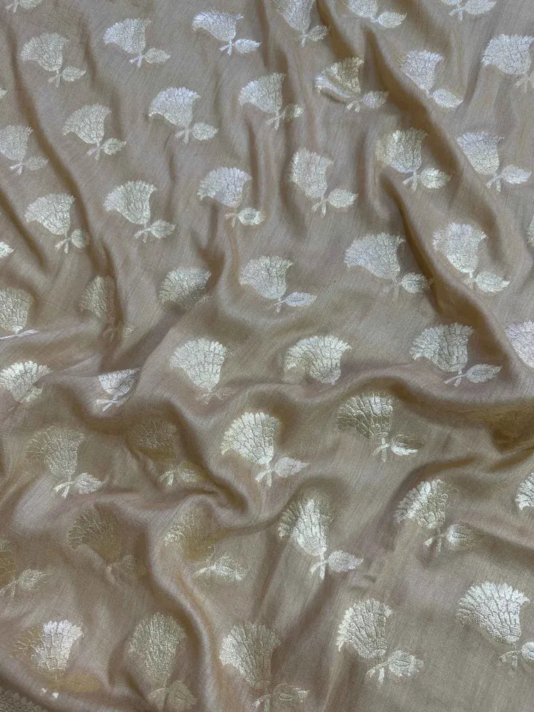 Beige Pure Moonga Silk Banarasi Saree with Pure Gold Zari Weave - border detail | Pure Moonga Silk Banarasi Saree