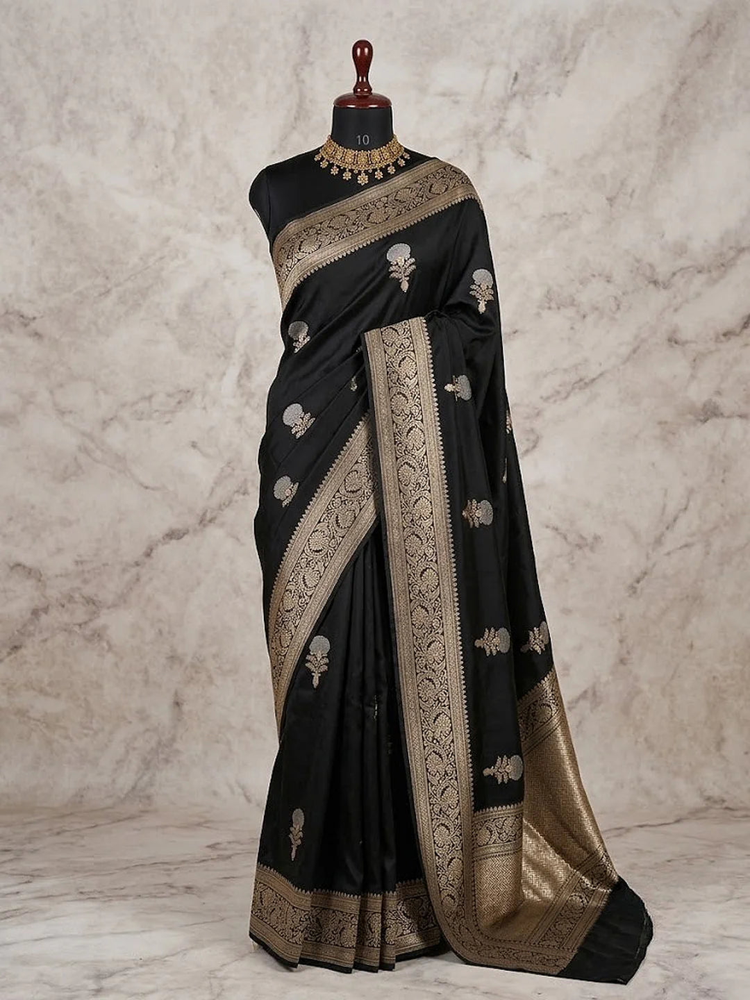 Pure Katan Silk Kadhwa Buta Banarasi Saree | Sona Rupa Zari & Tilfi Minakari | Black
