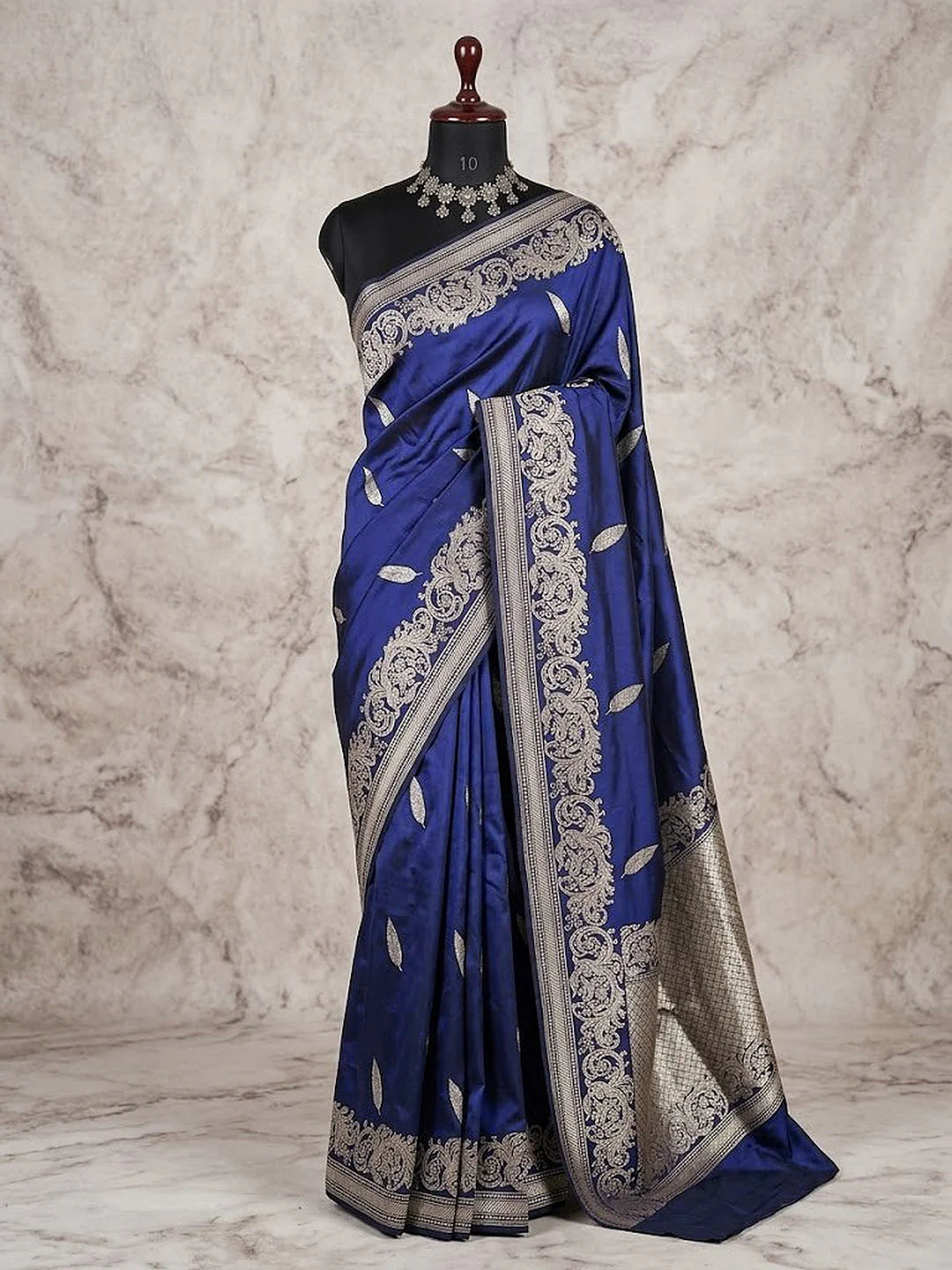 Navy Blue Pure Katan Silk Kadhwa Buta Banarasi Saree  | Gold Zari