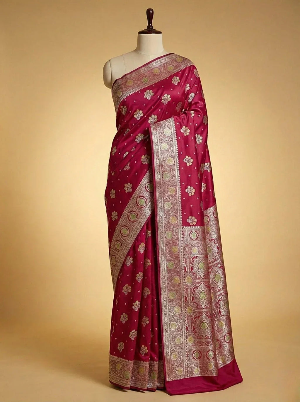 Bridal Red Dual-Tone Satin Silk Banarasi Saree with Designer Zari and Mughal-Inspired Aanchal - Katan Banaras