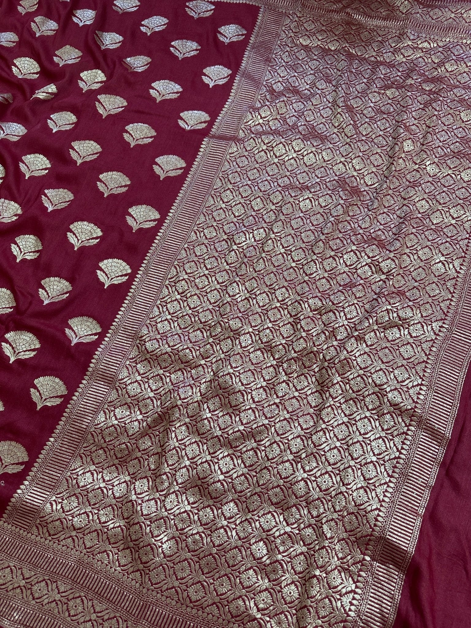 Bridal Red Pure Moonga Silk Banarasi Saree with Pure Gold Zari and Uppada Weave - Katan Banaras