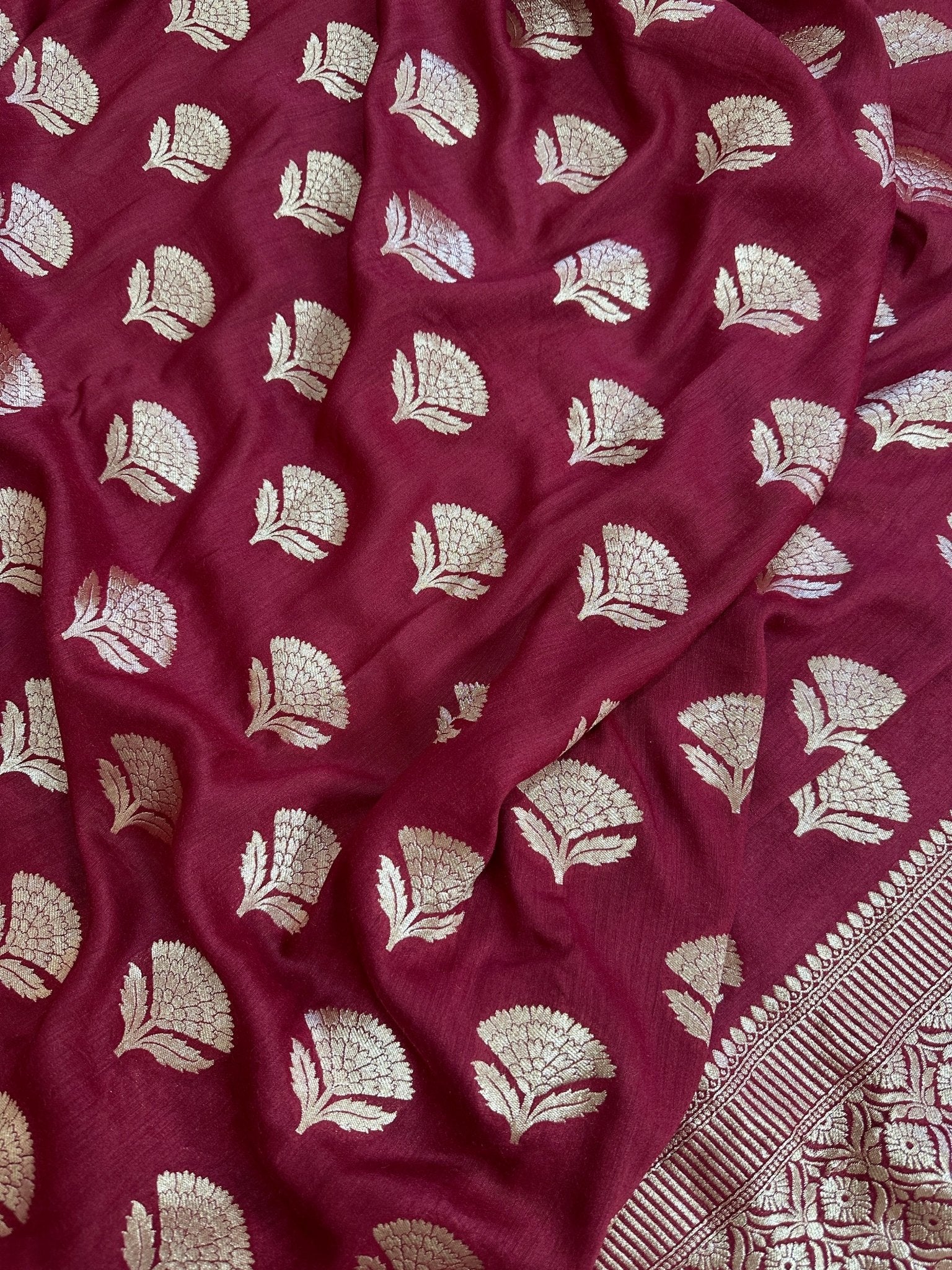 Bridal Red Pure Moonga Silk Banarasi Saree with Pure Gold Zari and Uppada Weave - Katan Banaras