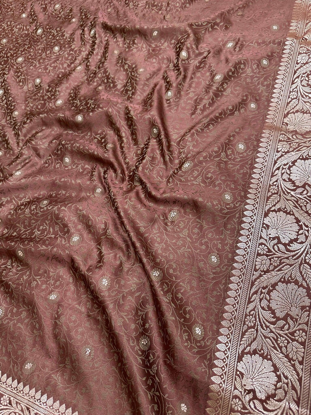 Timeless Charm Brown Mashru Silk Banarasi Saree with Zari Border & Brocade Aanchal - Katan Banaras