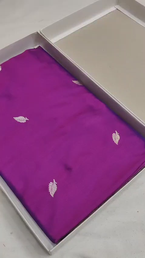 Pure Katan Silk Kadhwa Buta Handloom Banarasi Saree | Purple