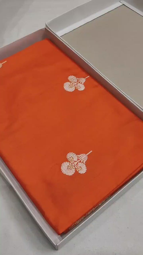 Pure Katan Silk Kadhwa Buta Handloom Banarasi Saree | Orange