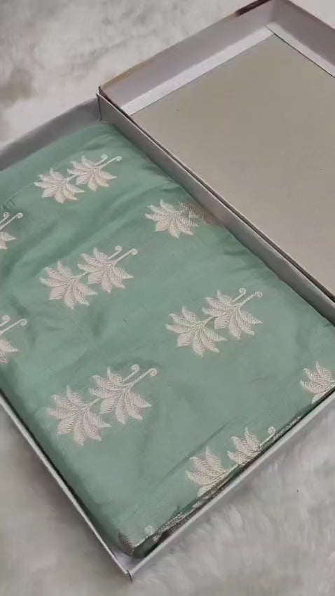 Pista Green Uppada Buta Pure Katan Silk Banarasi Handwoven Saree