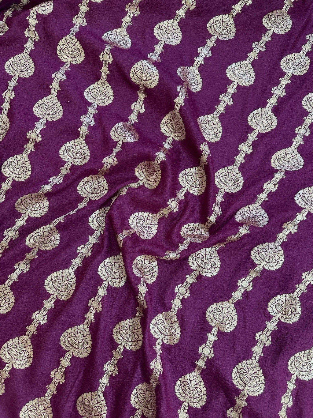 Dark Purple Pure Moonga Silk Banarasi Saree with Gold Zari and Uppada Handloom Weave - Katan Banaras