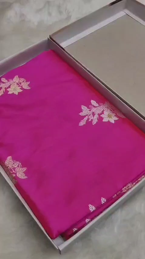 Pure Katan Silk Kadhwa Buta Handloom Banarasi Saree | Pink