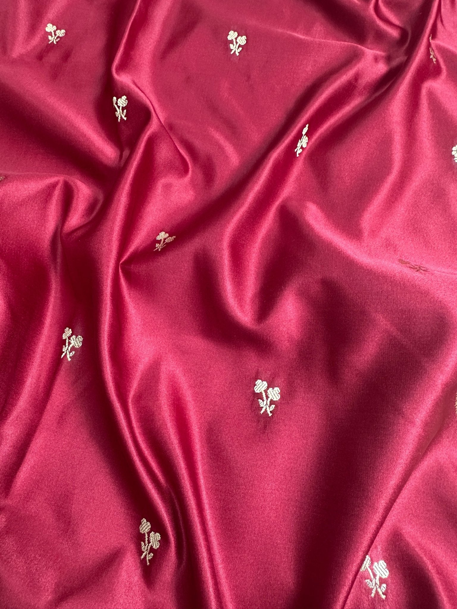 Deep Maroon Mashru Silk Zari Open Border Carry Aanchal Booti Saree - Katan Banaras