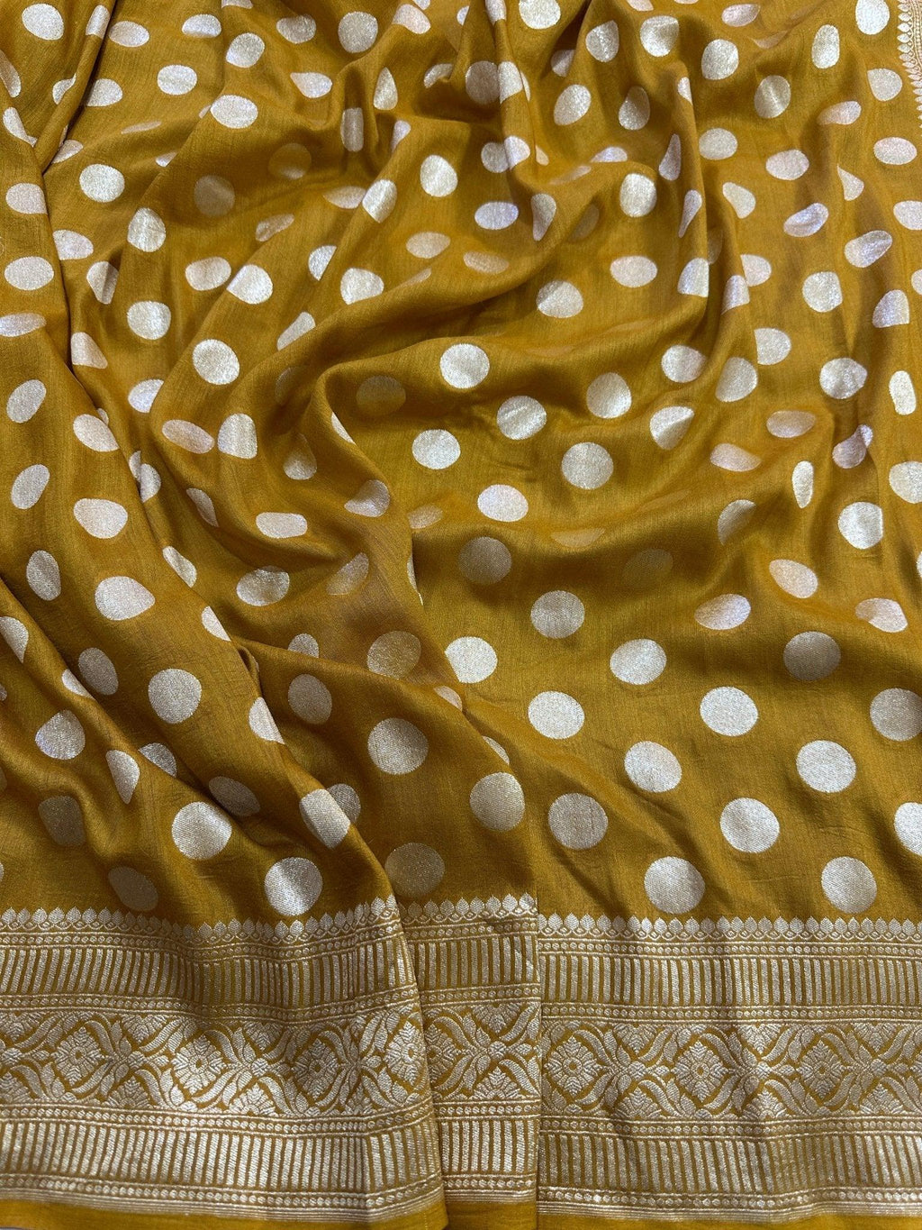 Deep Mustard Pure Moonga Silk Banarasi Saree - Uppada Handwoven Festive Wear - front view | Pure Moonga Silk Banarasi Saree