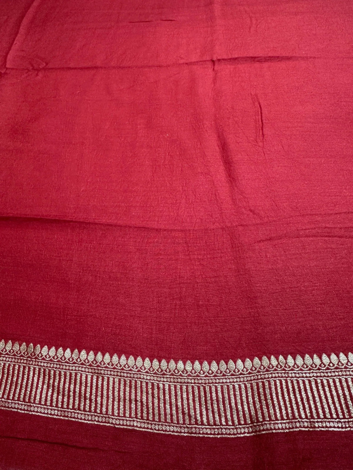 Deep Red Pure Moonga Silk Banarasi Saree - Gold Zari Uppada Handwoven Festive Wear - back view | Pure Moonga Silk Banarasi Saree