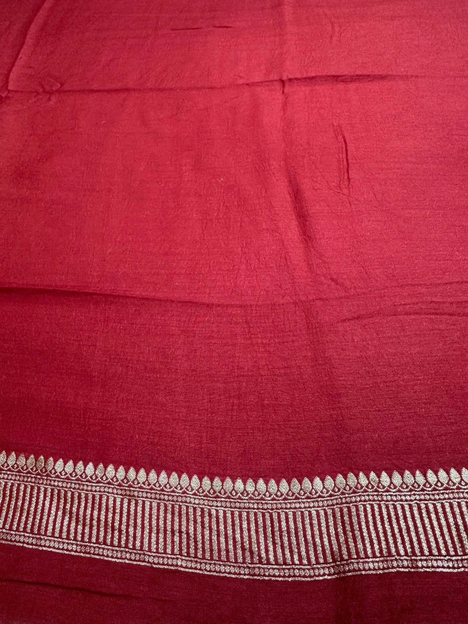 Deep Red Pure Moonga Silk Banarasi Saree - Gold Zari Uppada Handwoven Festive Wear - back view | Pure Moonga Silk Banarasi Saree