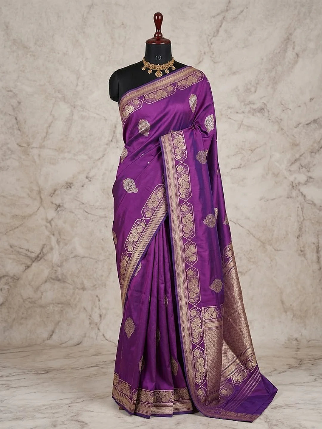Pure Katan Silk Kadhwa Buta Banarasi Saree – Bright Purple | Sona Rupa Zari & Tilfi Minakari