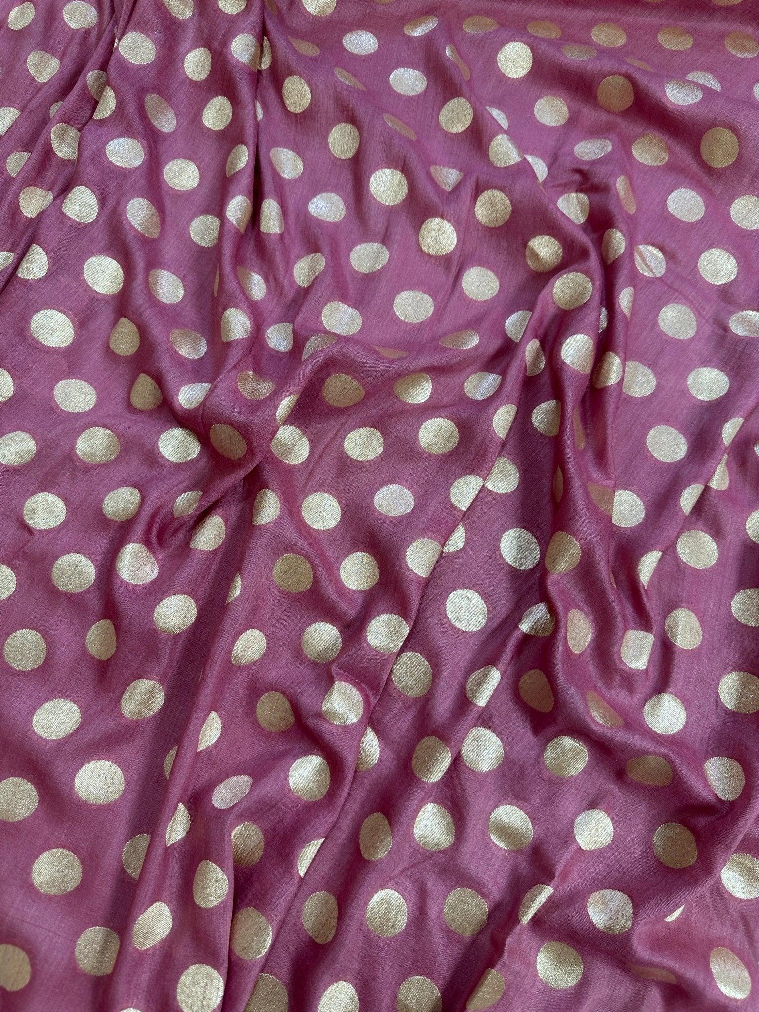 Dusty Rose Pink Pure Moonga Silk Banarasi Saree - Uppada Handwoven Festive Wear - back view | Pure Moonga Silk Banarasi Saree