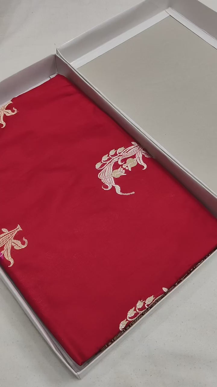 Red Pure Katan Silk Kadhwa Buta Banarasi Saree | Sona Rupa Zari & Tilfi Minakari | Katan banaras