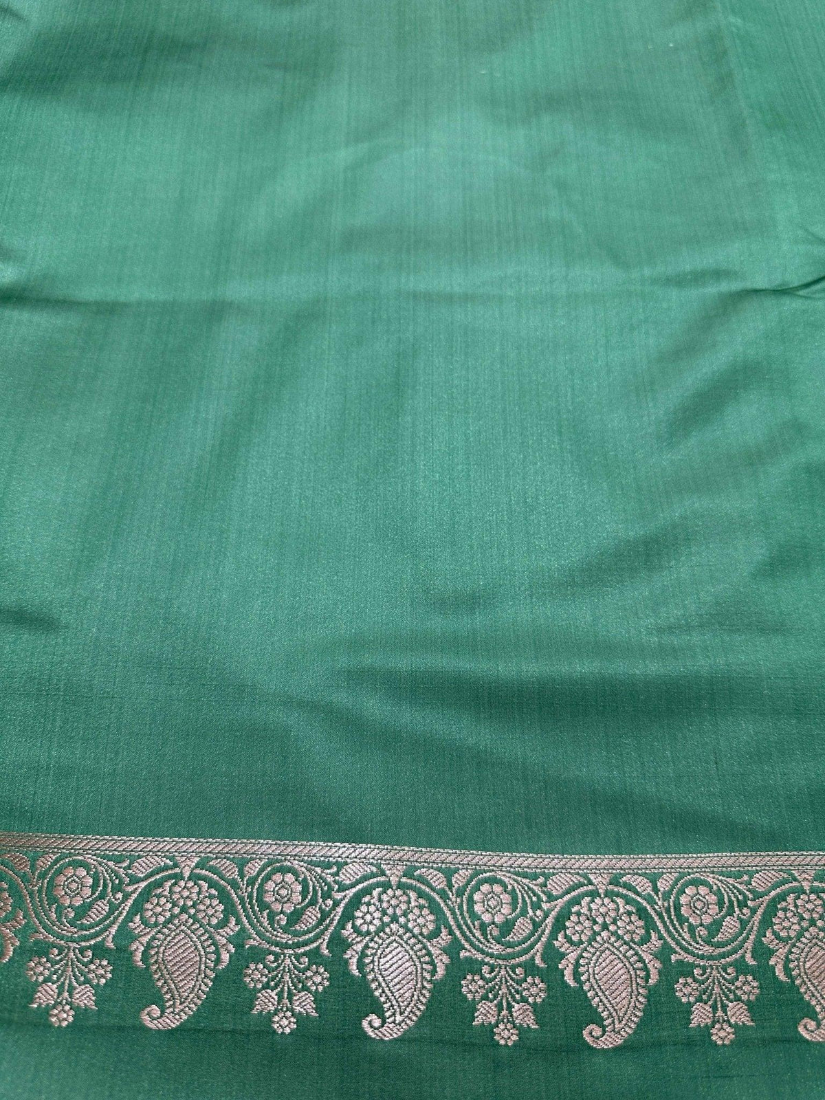 Emerald Green Mashru Silk Saree with Bold Stripes, Brocade Aanchal, and Zari Border - Katan Banaras
