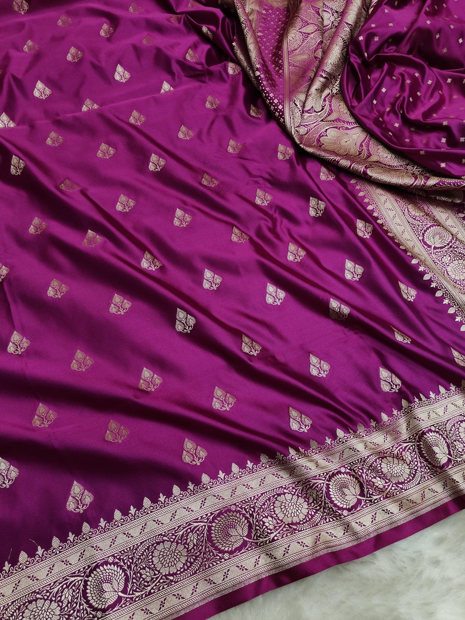 ✨Exclusive New Banarasi Mashroo Silk Saree with Golden Zari Weaving | Elegant Festive Drape✨ - Katan Banaras