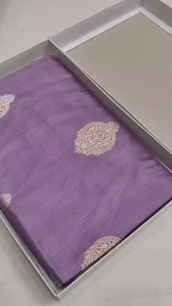 Pure Katan Silk Kadhwa Buta Banarasi Saree | Sona Rupa Zari | Lavender