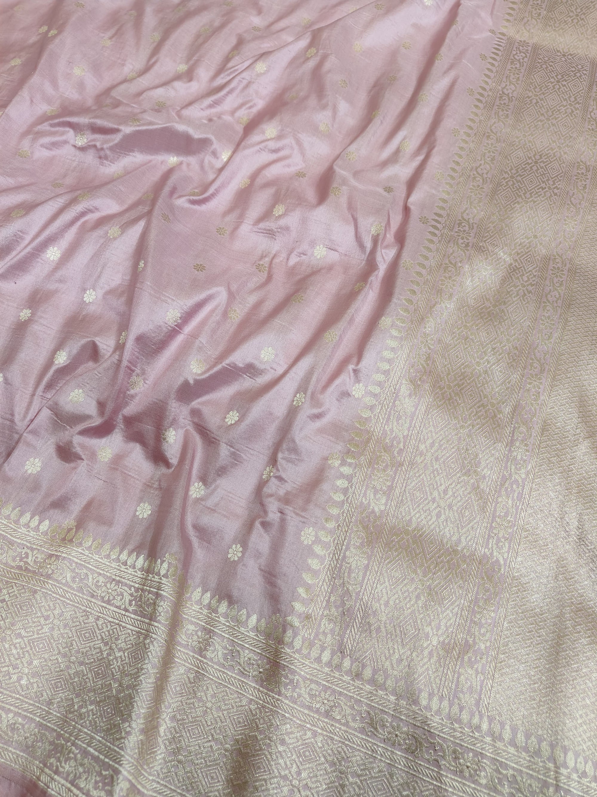 Pure Katan Silk Handloom Saree with Small Buti Motifs & Zari – Royal Banarasi Weave | Heritage Elegance