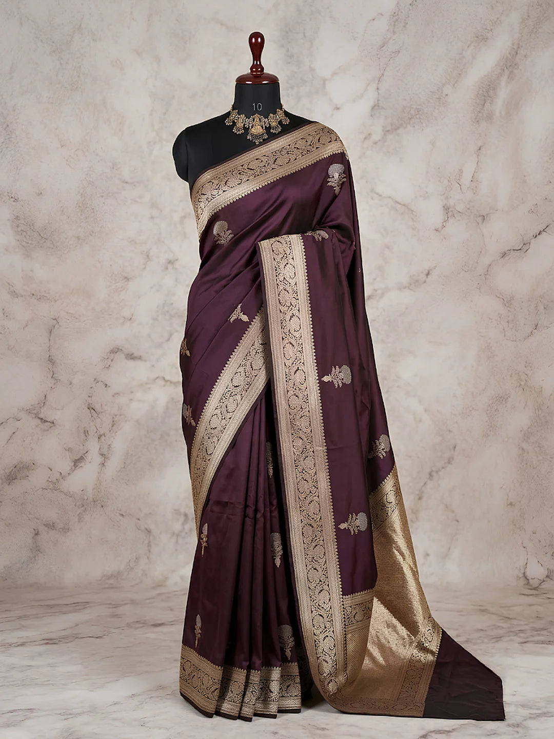 Pure Katan Silk Kadhwa Buta Banarasi Saree | Sona Rupa Zari | Dark Maroon