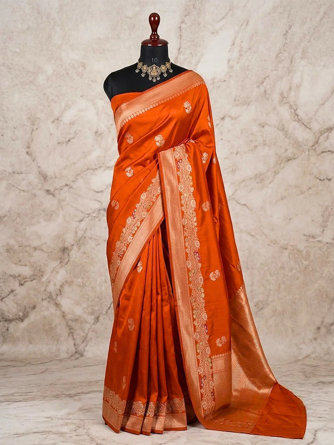 Orange Pure Katan Silk Kadhwa Buta Banarasi Saree | Sona Rupa Zari with Tilfi Minakari | Katan Banaras