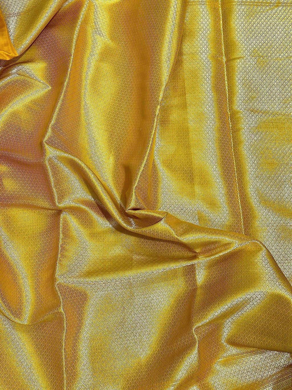 Golden Yellow Pure Chiniya Katan Silk Banarasi Saree with Floral Buti - Katan Banaras