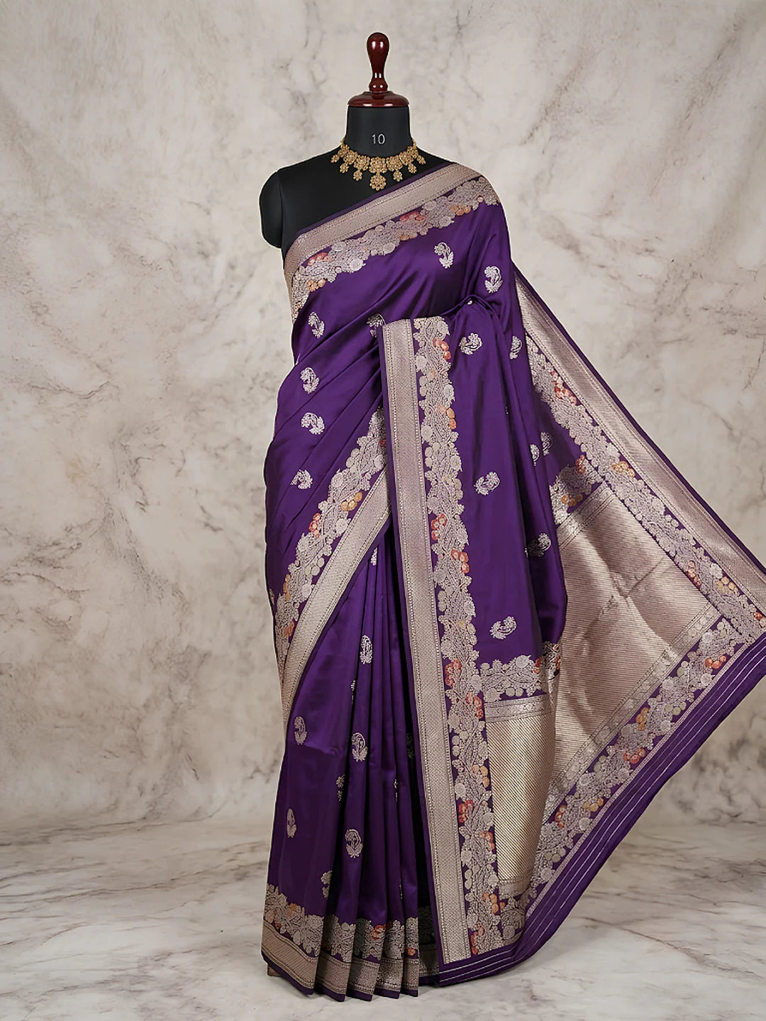 Pure Katan Silk Kadhwa Buta Banarasi Saree | Sona Rupa Zari & Tilfi Minakari | Purple