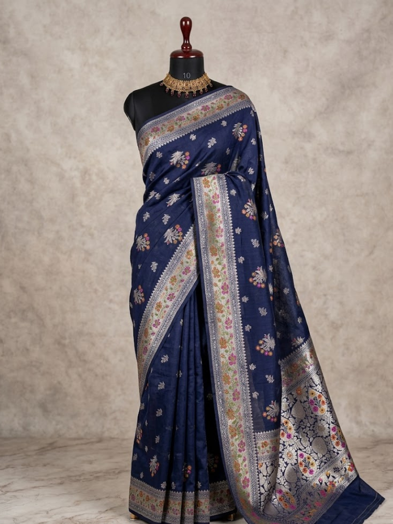 Pure Chiniya Silk Banarasi Saree | Antique Zari Jaal Woven Saree from Varanasi